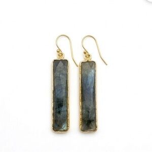 Anthropologie Gold-Trim Labradorite Bar Drop Earrings - Women Jewelry